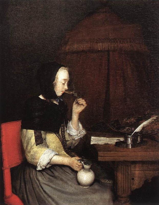 TERBORCH, Gerard Woman Drinking Winen 5r china oil painting image